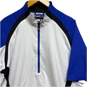 Footjoy FJ Mens Medium White Blue Golf Windbreaker  Pull Over  1/2 Zip Jacket